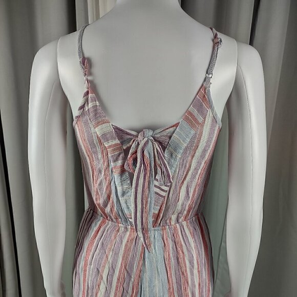 Addie Women's Red Pastel Striped Spaghetti Strap 2 Pocket Romper Size Medium - Picture 4 of 13